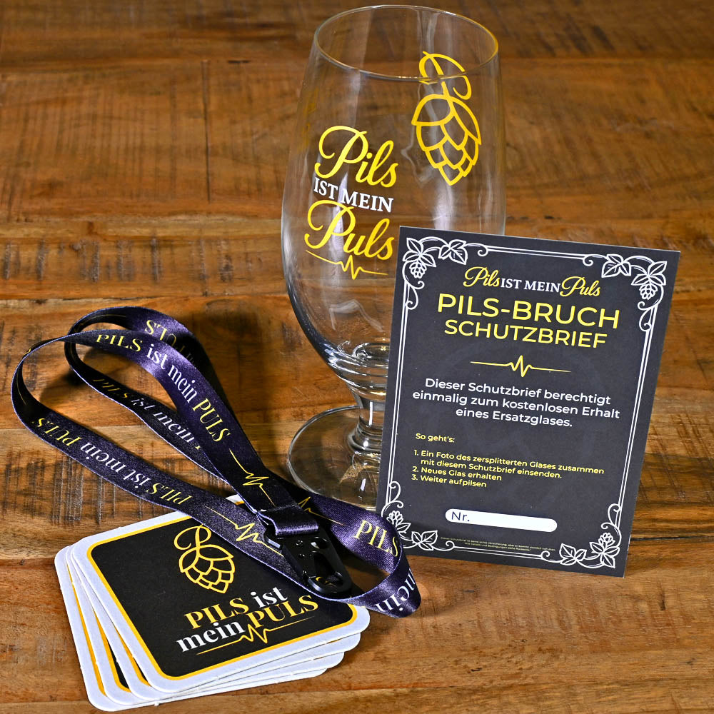 Pils ist mein Puls Bierglas | 0,5L Pils-Gral | Schutzbrief | Geschenk für Bierliebhaber